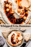 Whipped feta hummus with chili oil pinterest image.