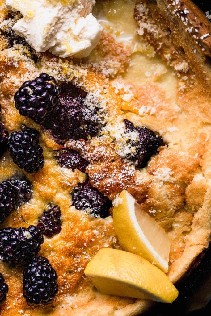 Extreme close up of dutch baby. 
