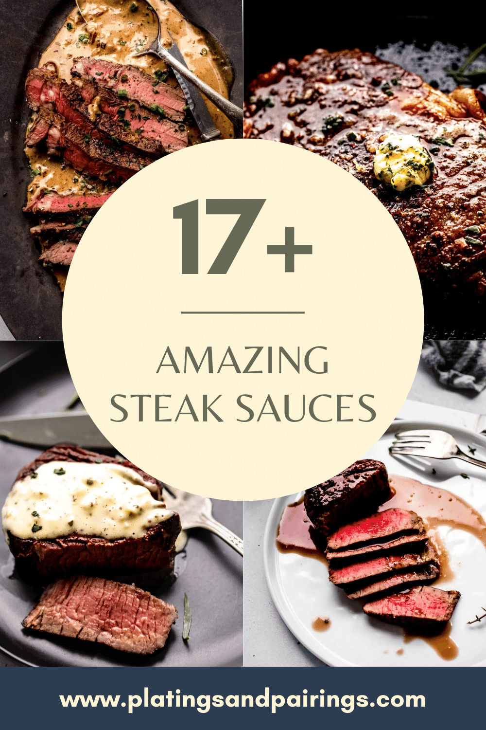 COLLAGE OF THE BEST SAUCES FOR STEAK.