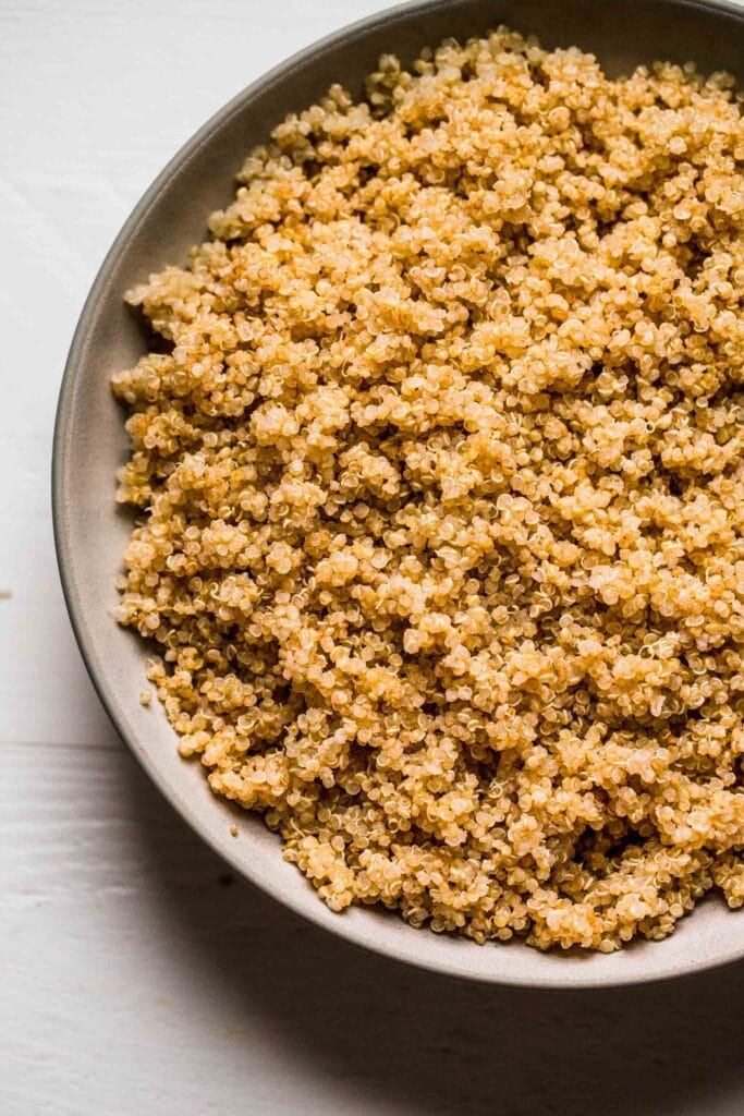 Cooked quinoa in serving bowl. 