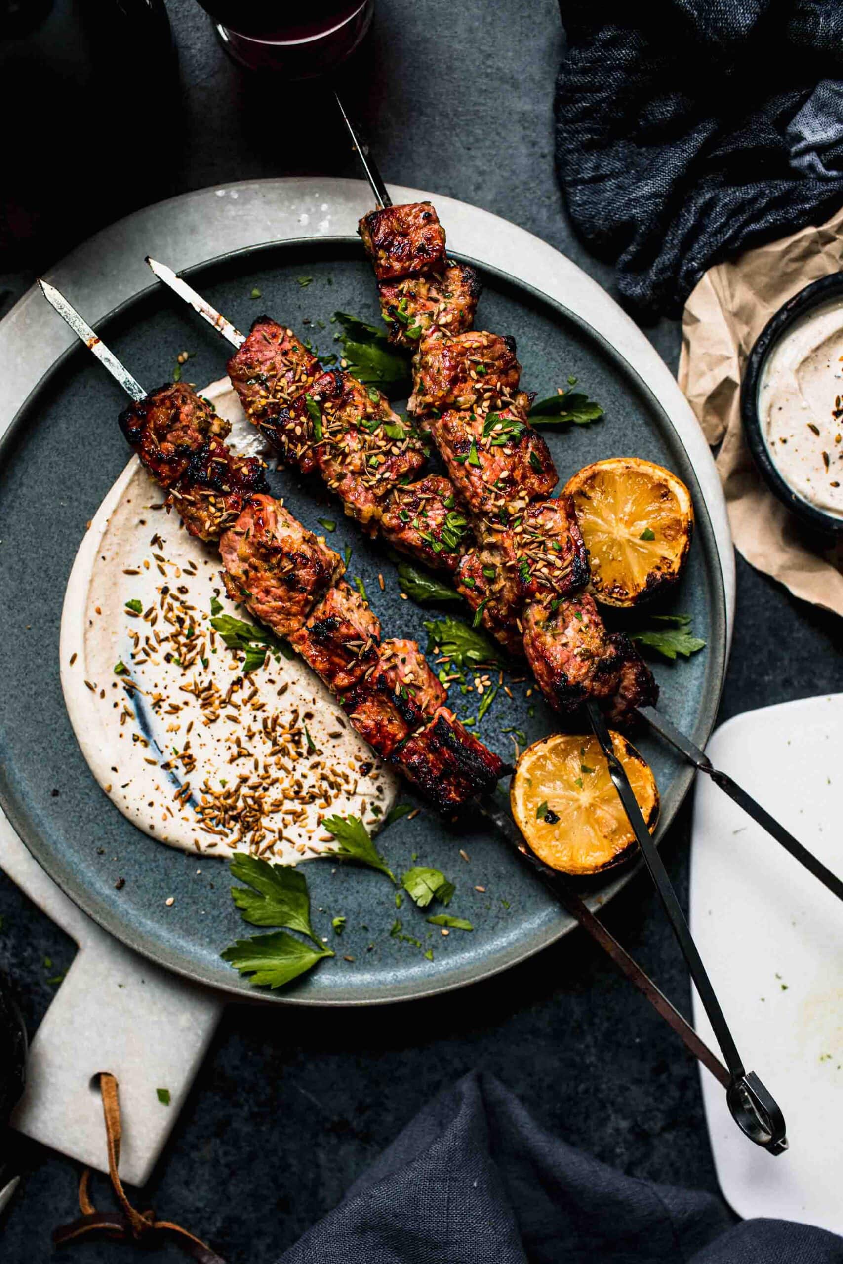 The BEST Lamb Kebab Recipe with Sesame Sauce