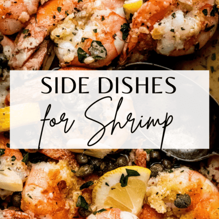 Picture of shrimp piccata with text overlay.