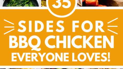 Collage of sides for BBQ chicken with text overlay.