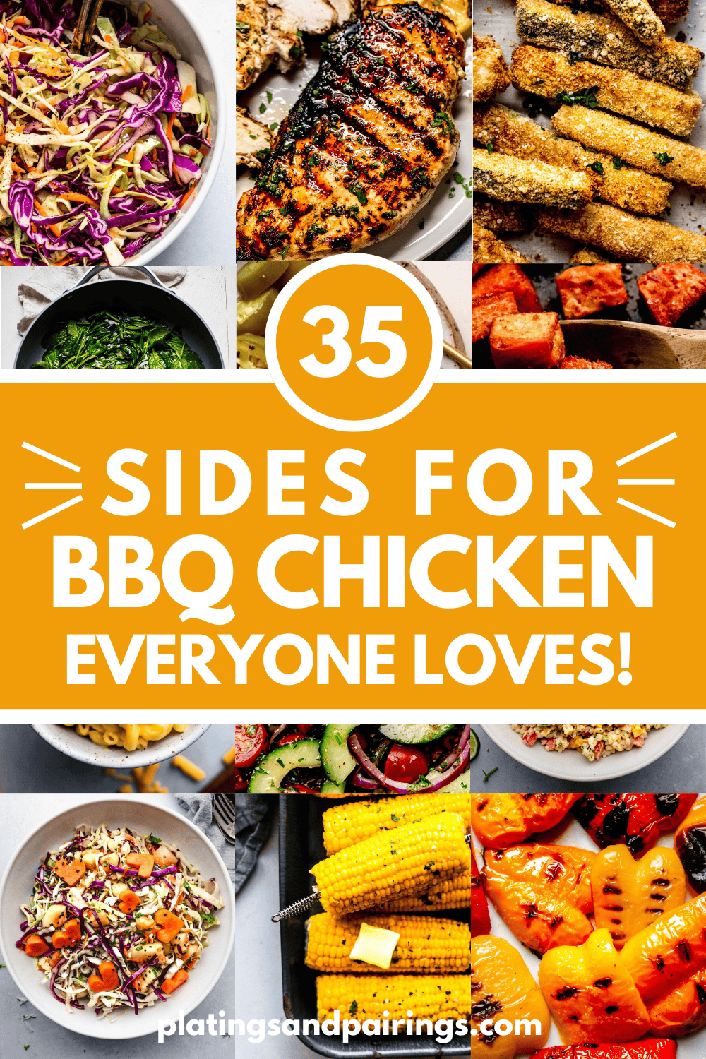 Collage of sides for BBQ chicken with text overlay.