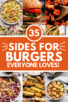Collage of sides for burgers with text overlay.