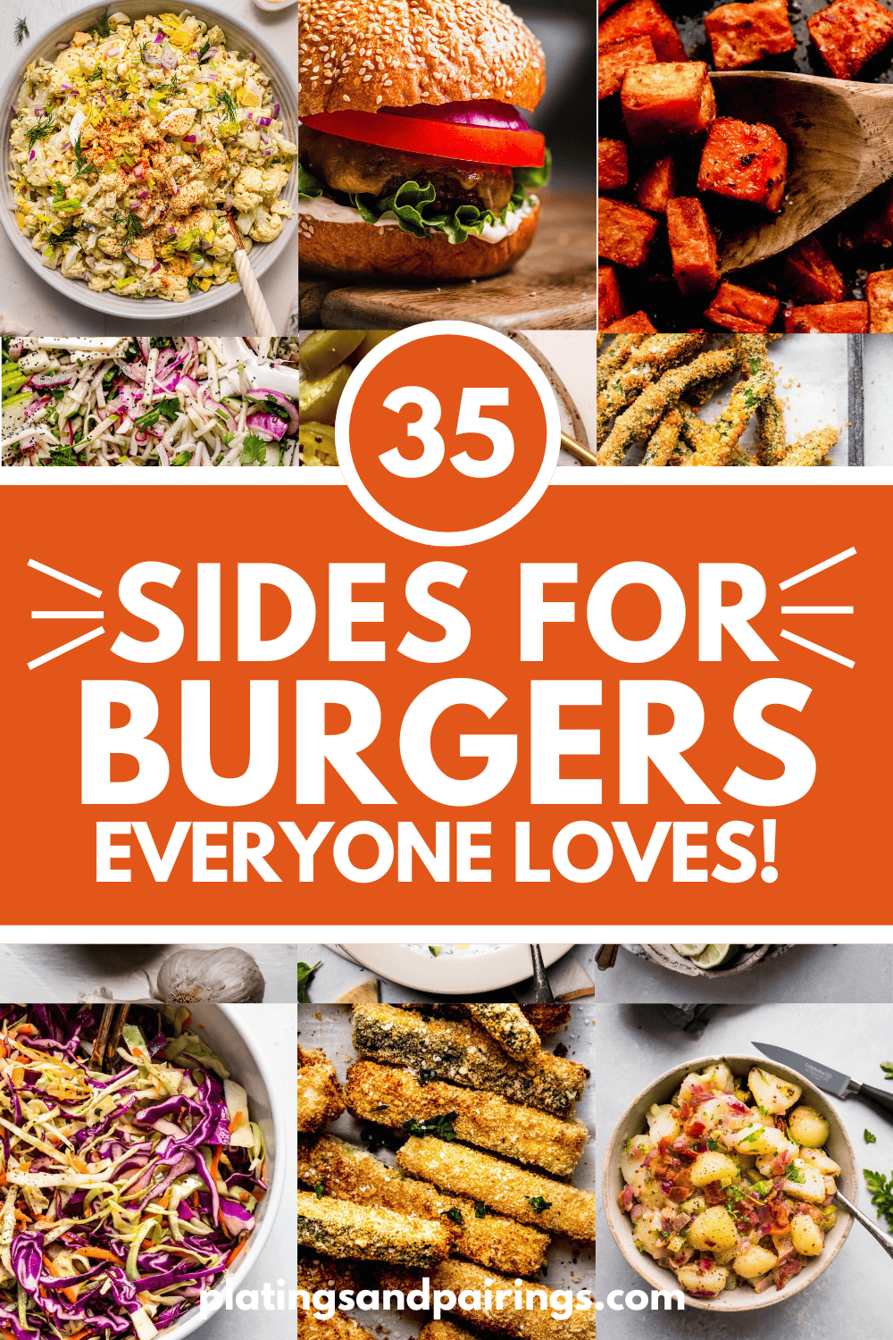 Collage of sides for burgers with text overlay.