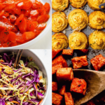 Collage of side dishes for pork chops.