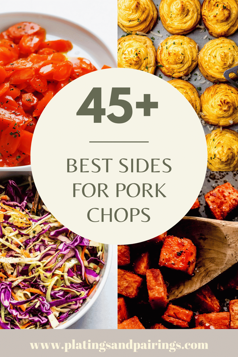 Collage of side dishes for pork chops with text overlay.