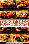 Turkey taco stuffed zucchini boats pinterest image.
