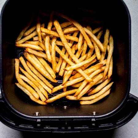 Cooked french fries in air fryer.