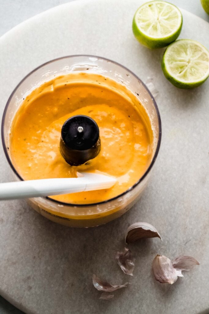 Aji sauce in small food processor bowl. 