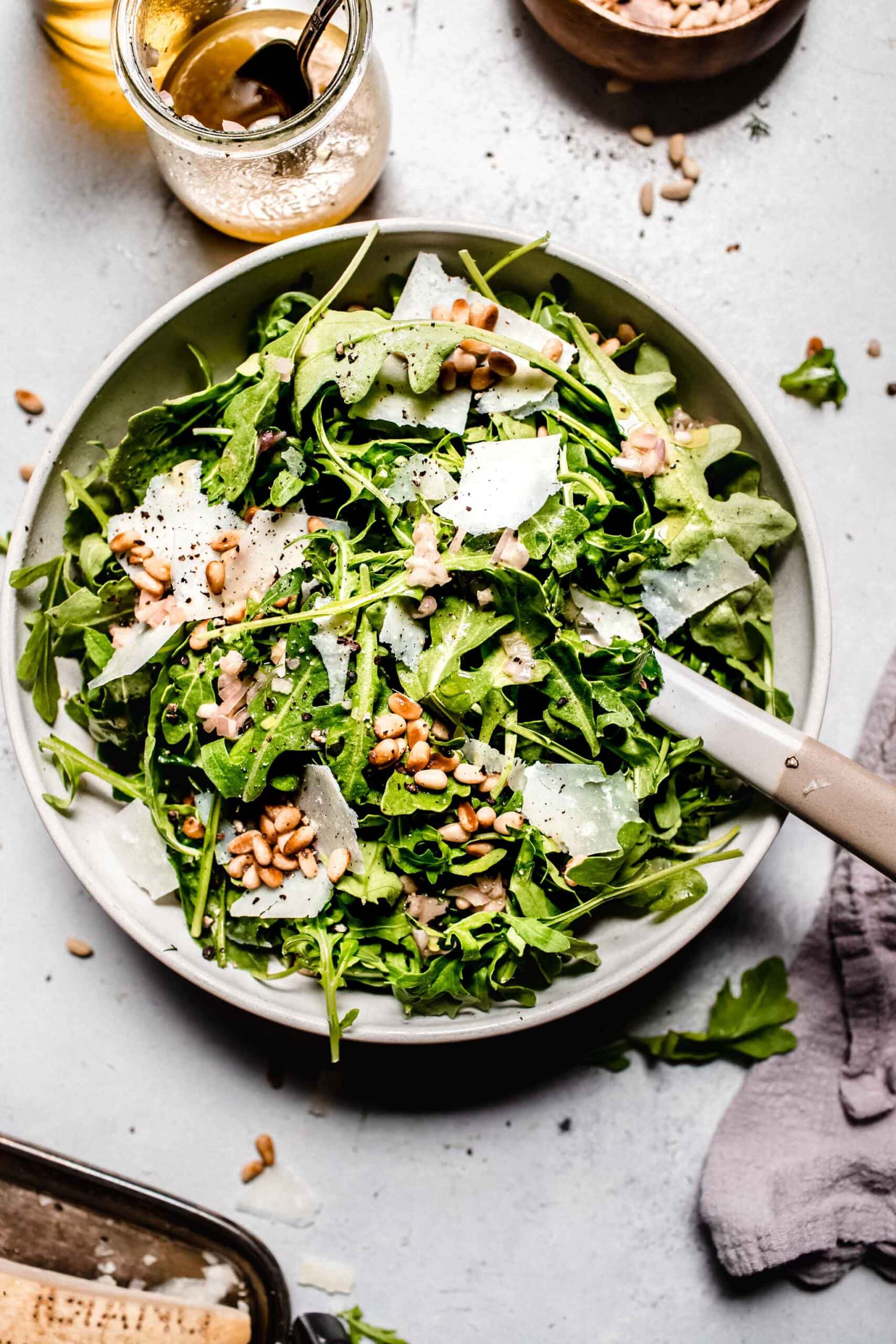 Chicken and Arugula Salad with Toasted Pine Nuts and a Balsamic