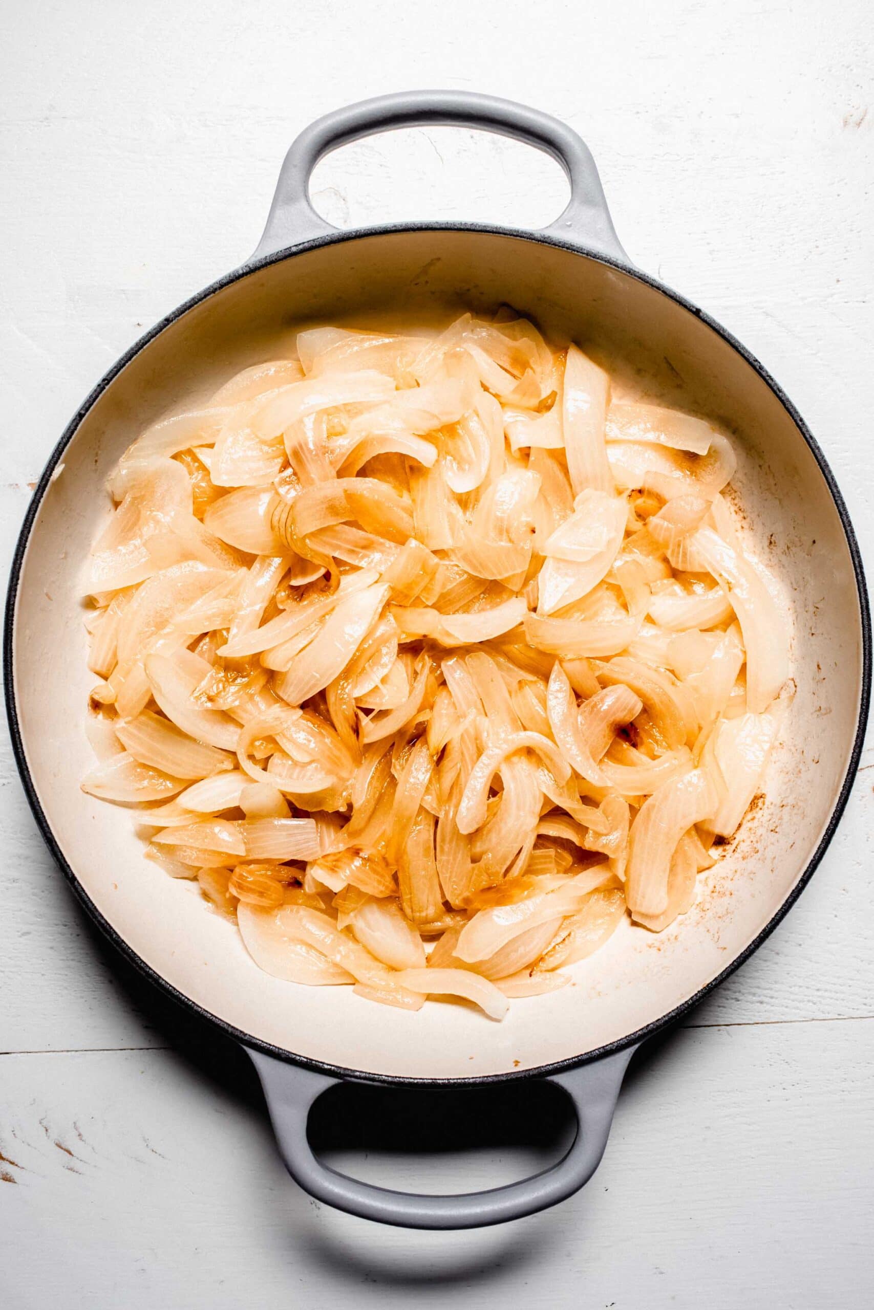 Sauteed onions in skillet. 