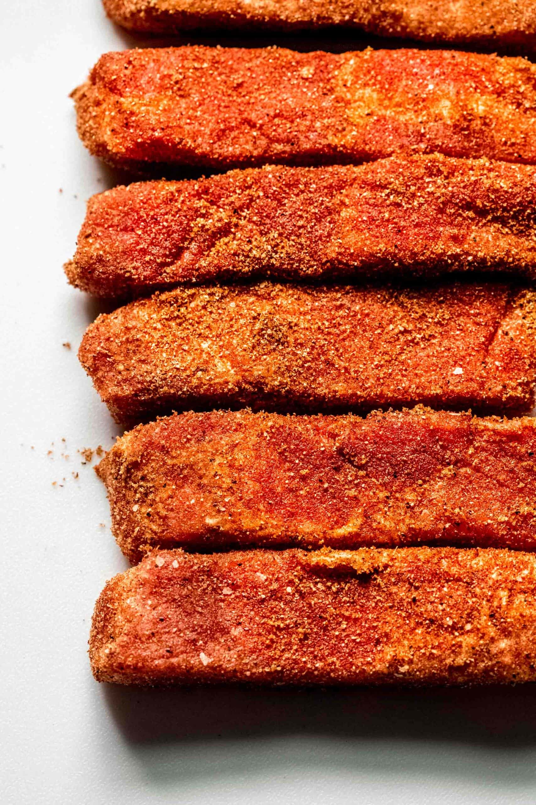 Pork belly coated in dry rub