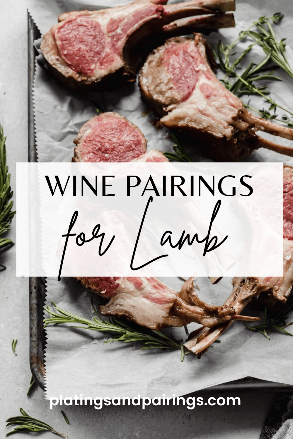 Lamb chops with text overlay of wine pairings for lamb