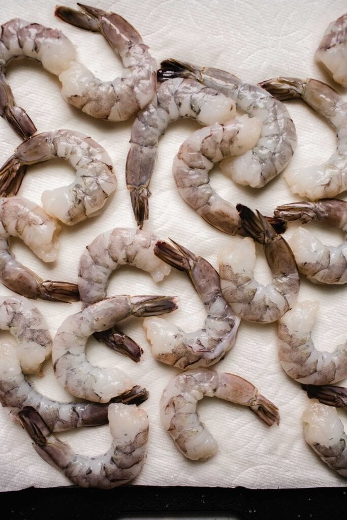 Shrimp on paper towels. 