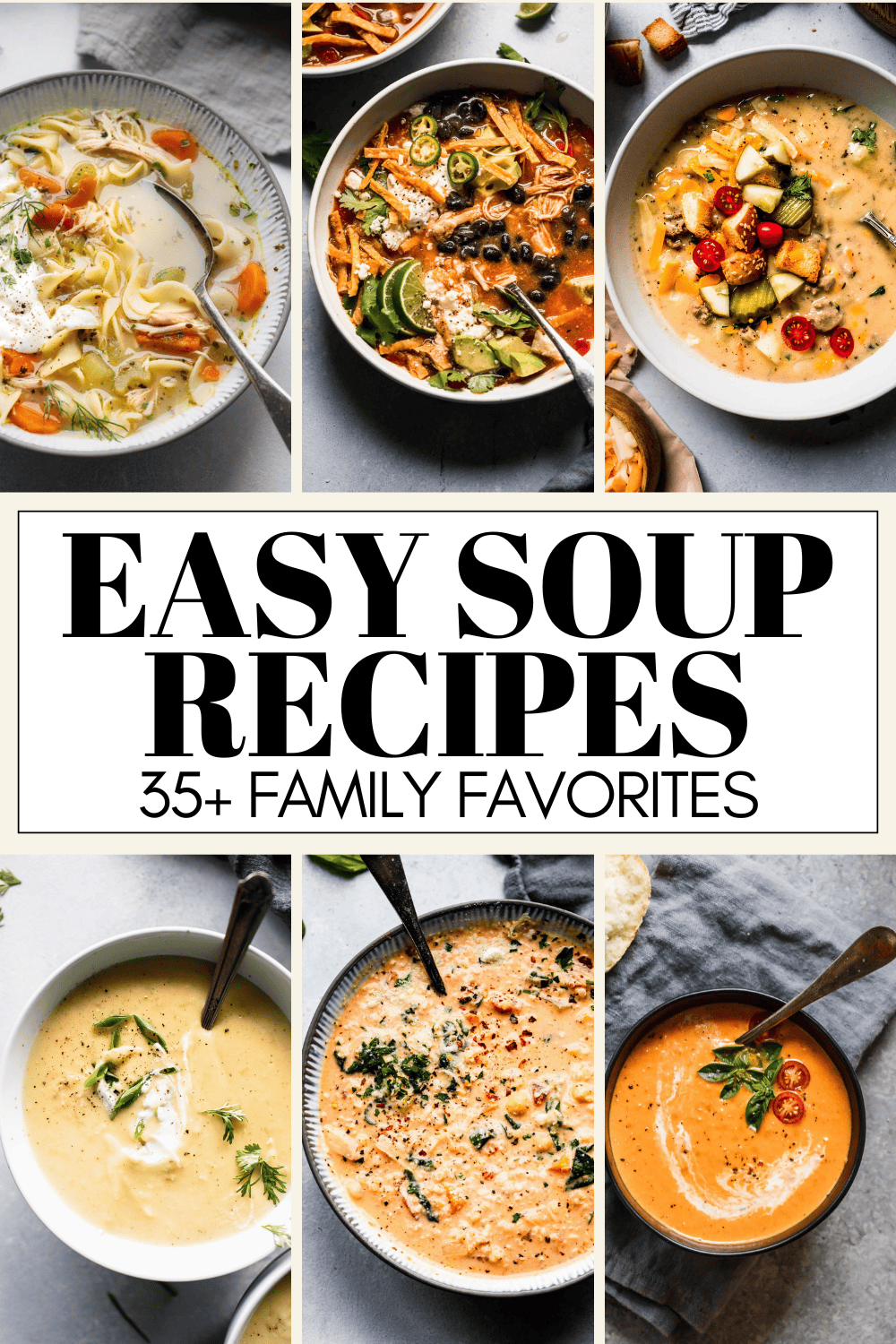 Collage of EASY soup recipe with text overlay.