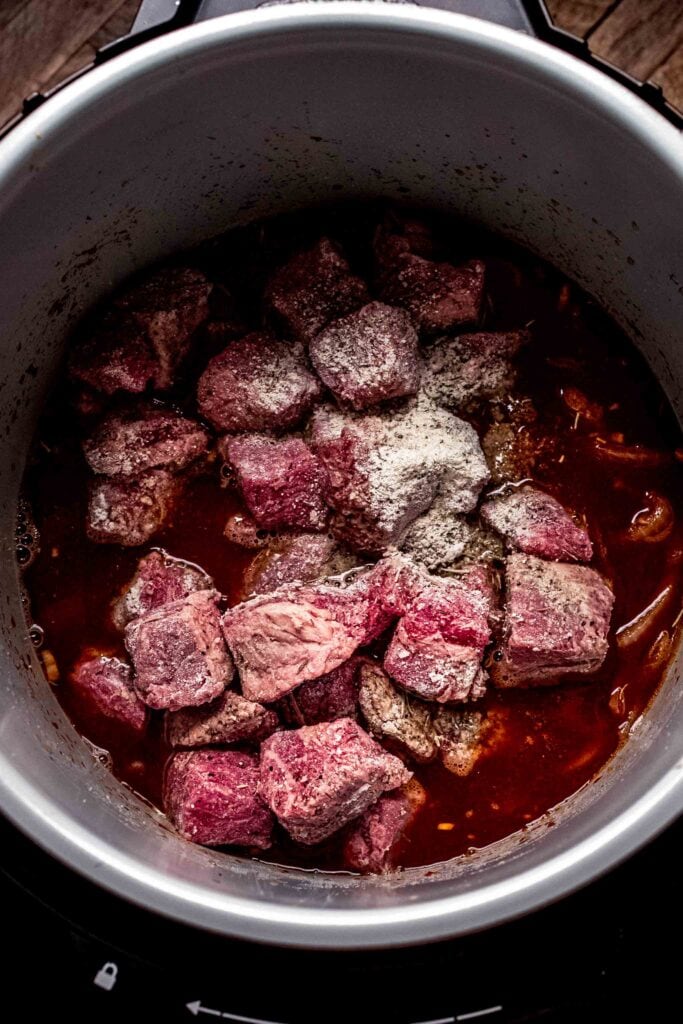 Uncooked beef in instant pot. 
