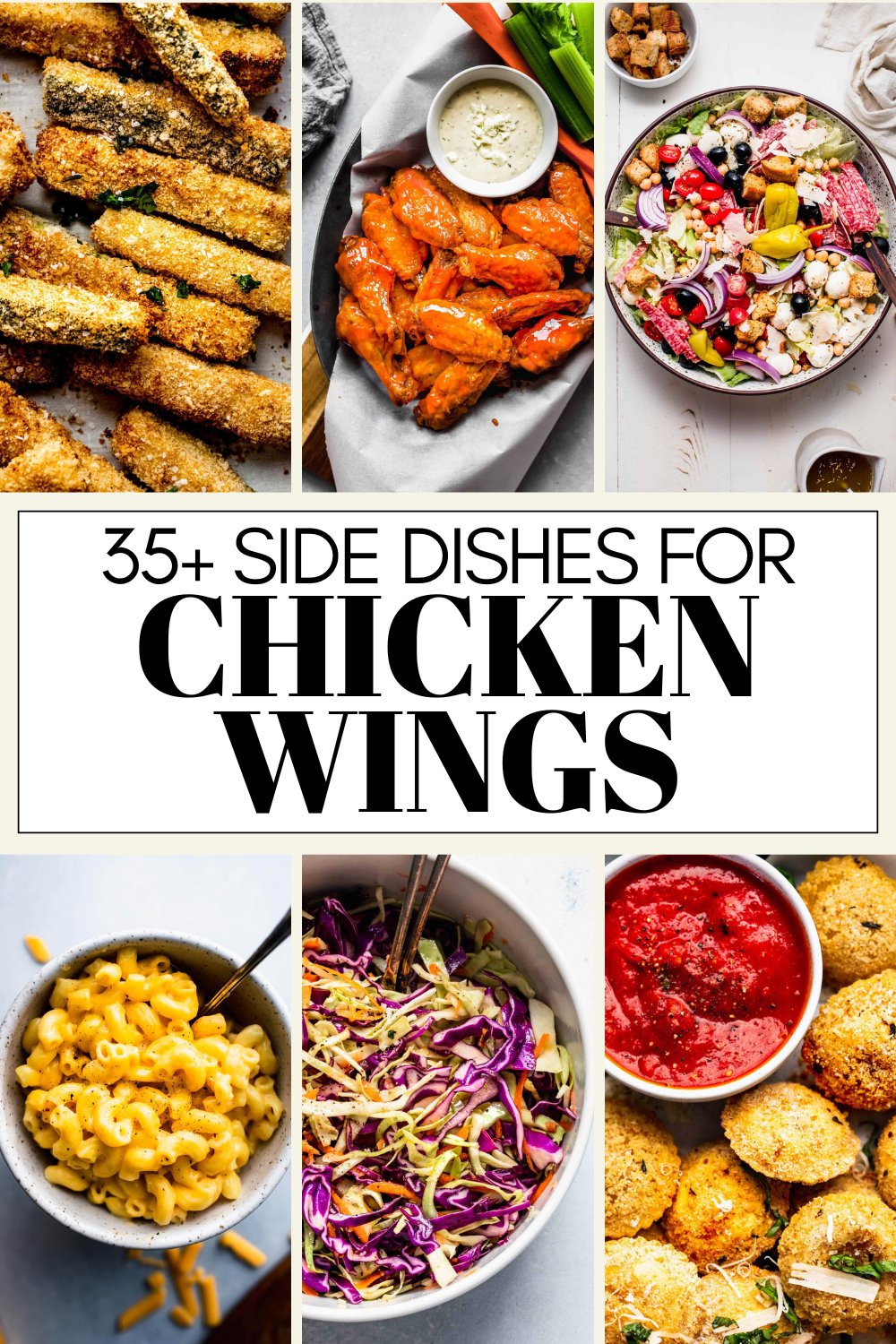 Collage of the best side dishes for wings with text overlay.