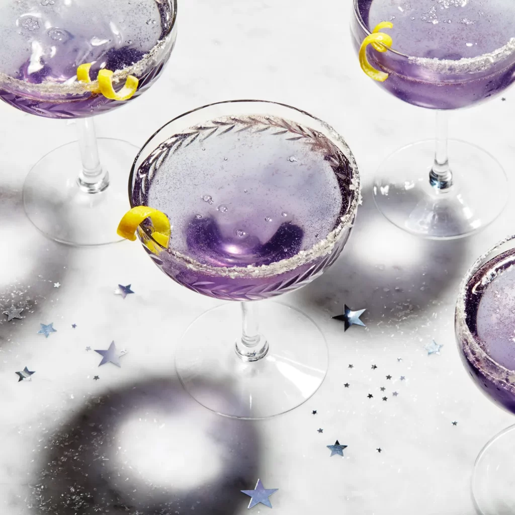 Midnight sparkler creme de violette cocktails.