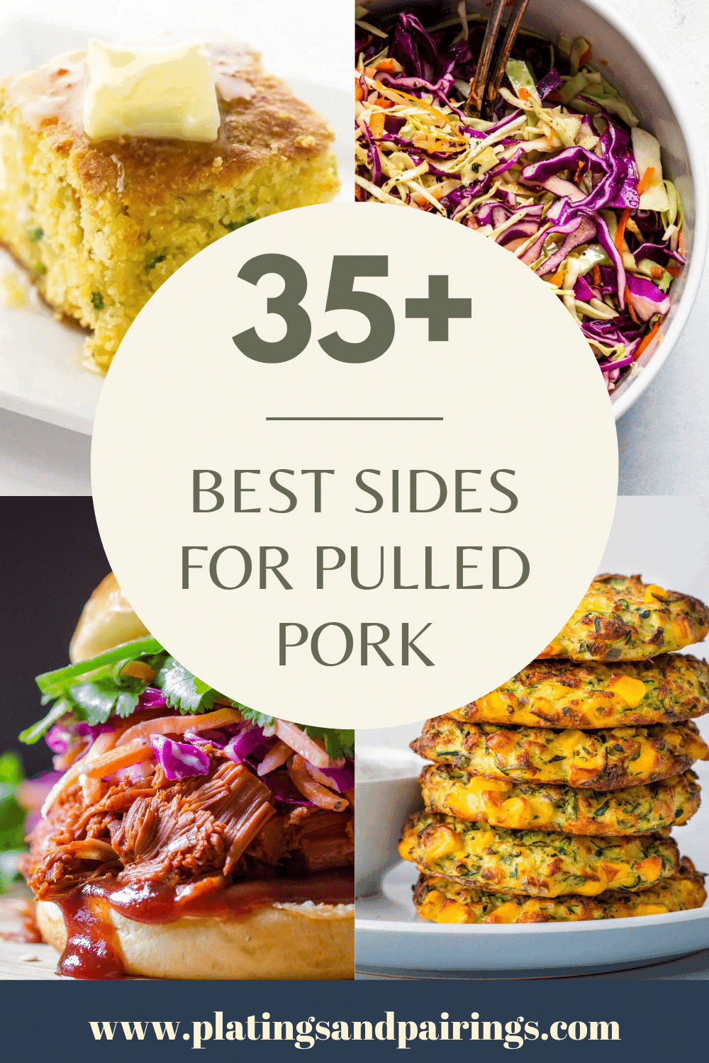 Collage of sides for pulled pork with text overlay.