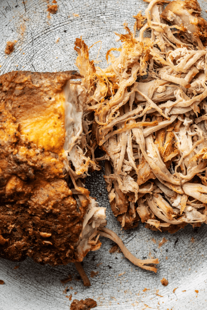 Pulled pork on parchment paper. 
