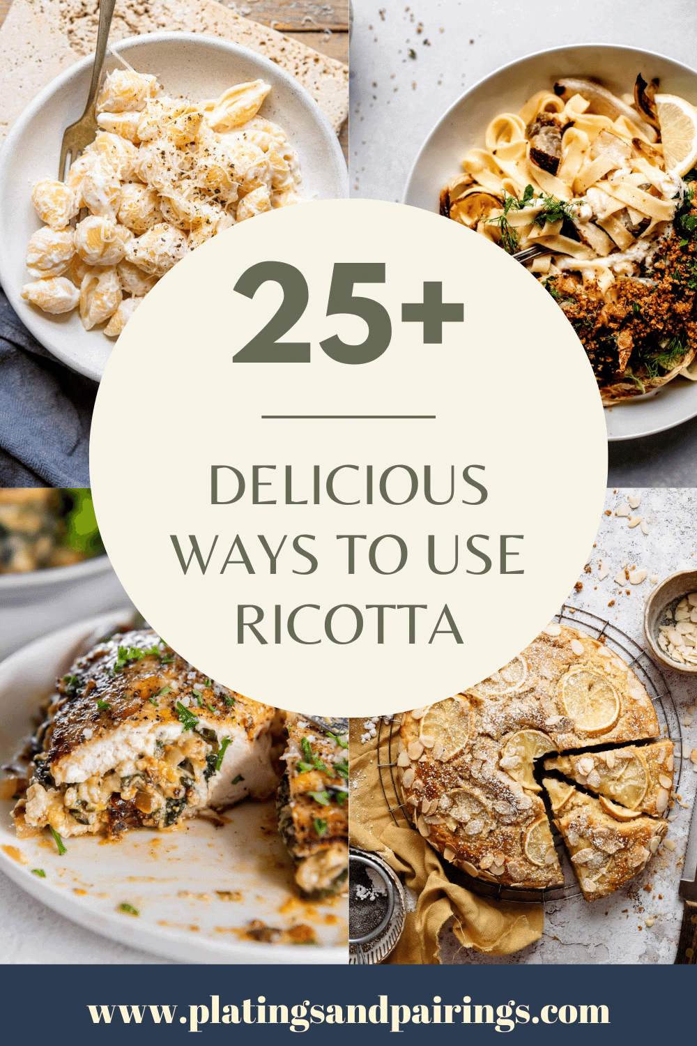 Collage of dishes that use ricotta with text overlay.