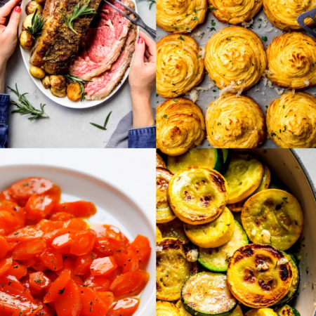 Collage of what to serve with prime rib.