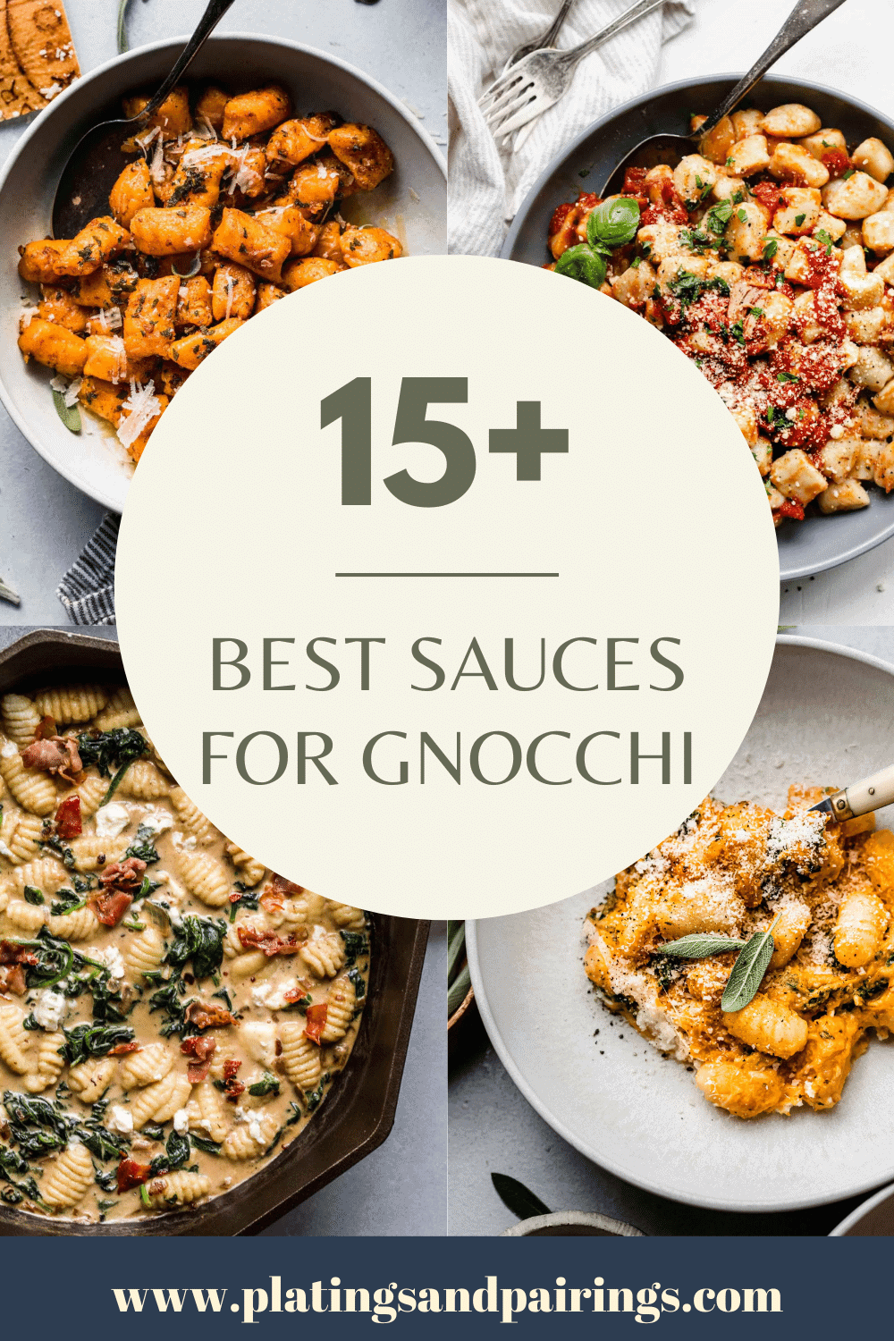 Collage of gnocchi dishes with text overlay - best sauces for gnocchi.