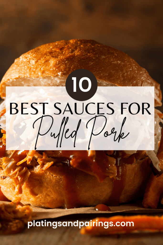 Pulled pork sandwich with text overlay - best sauces for pulled pork. 