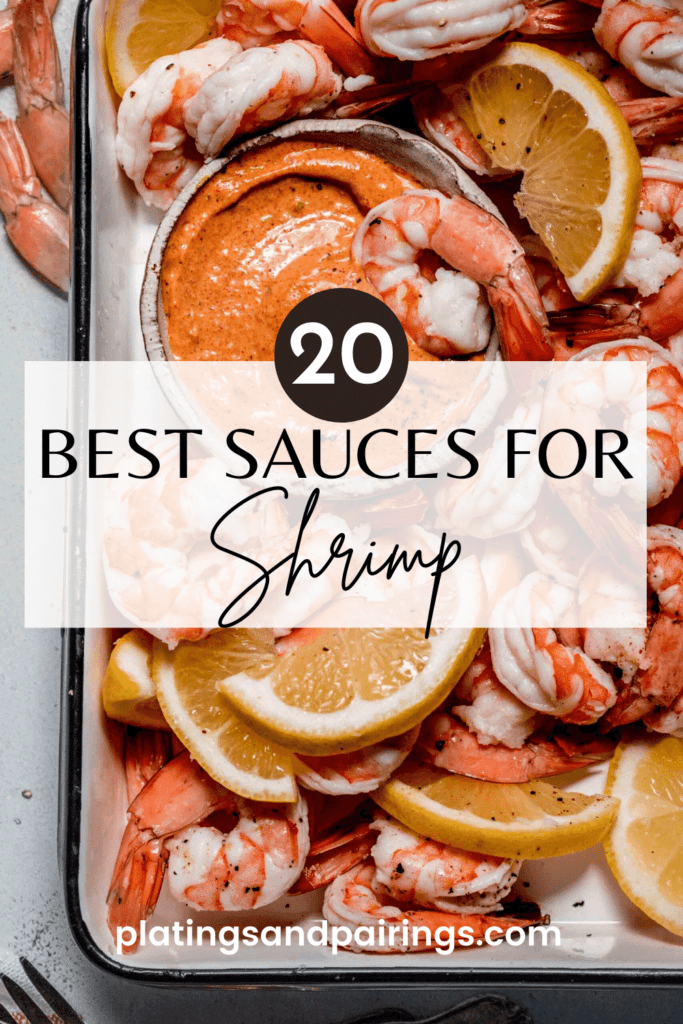Shrimp with remoulade sauce with text overlay.