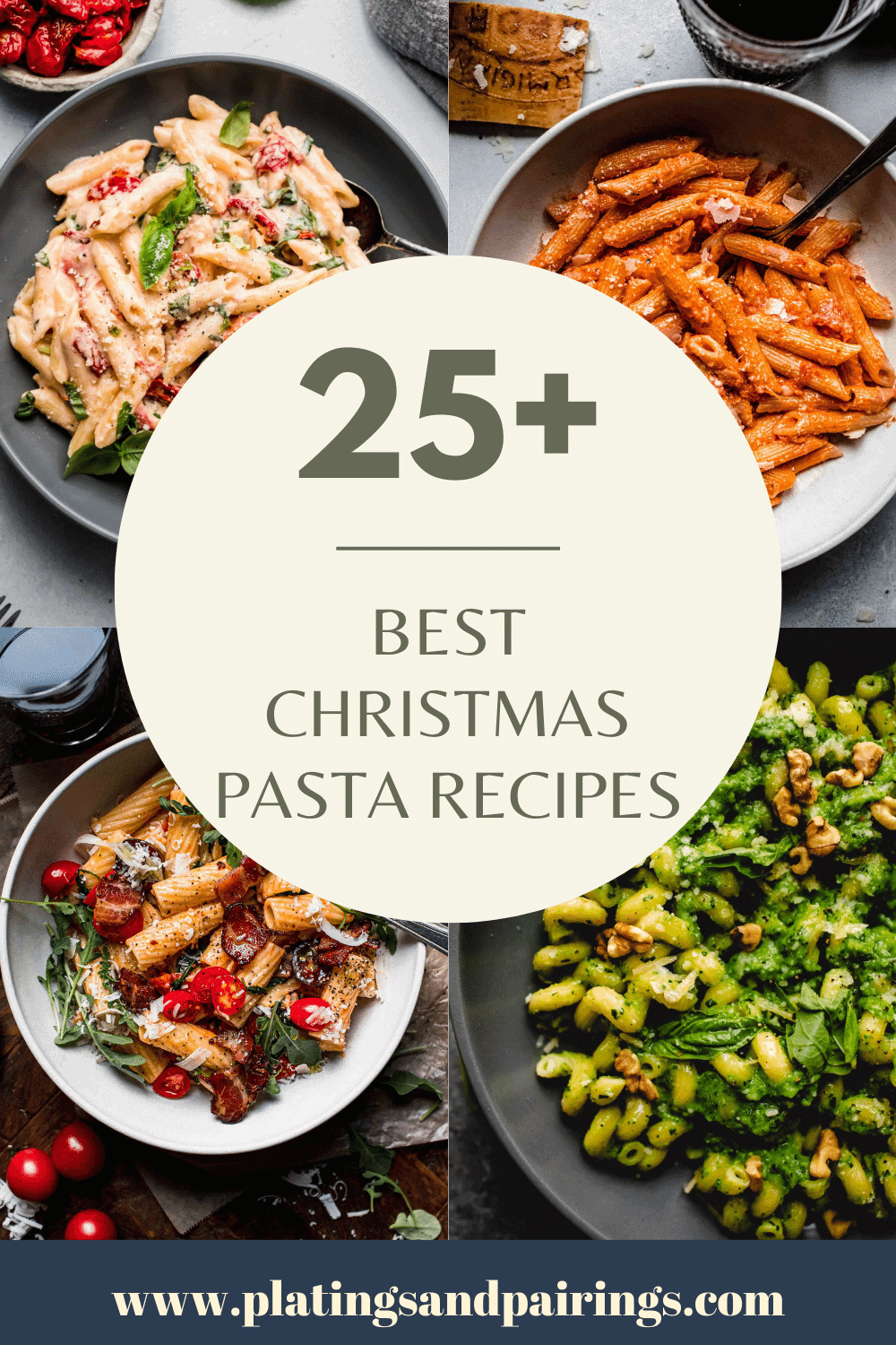Collage of pasta recipes with text overlay - Best Christmas Pasta Recipes.