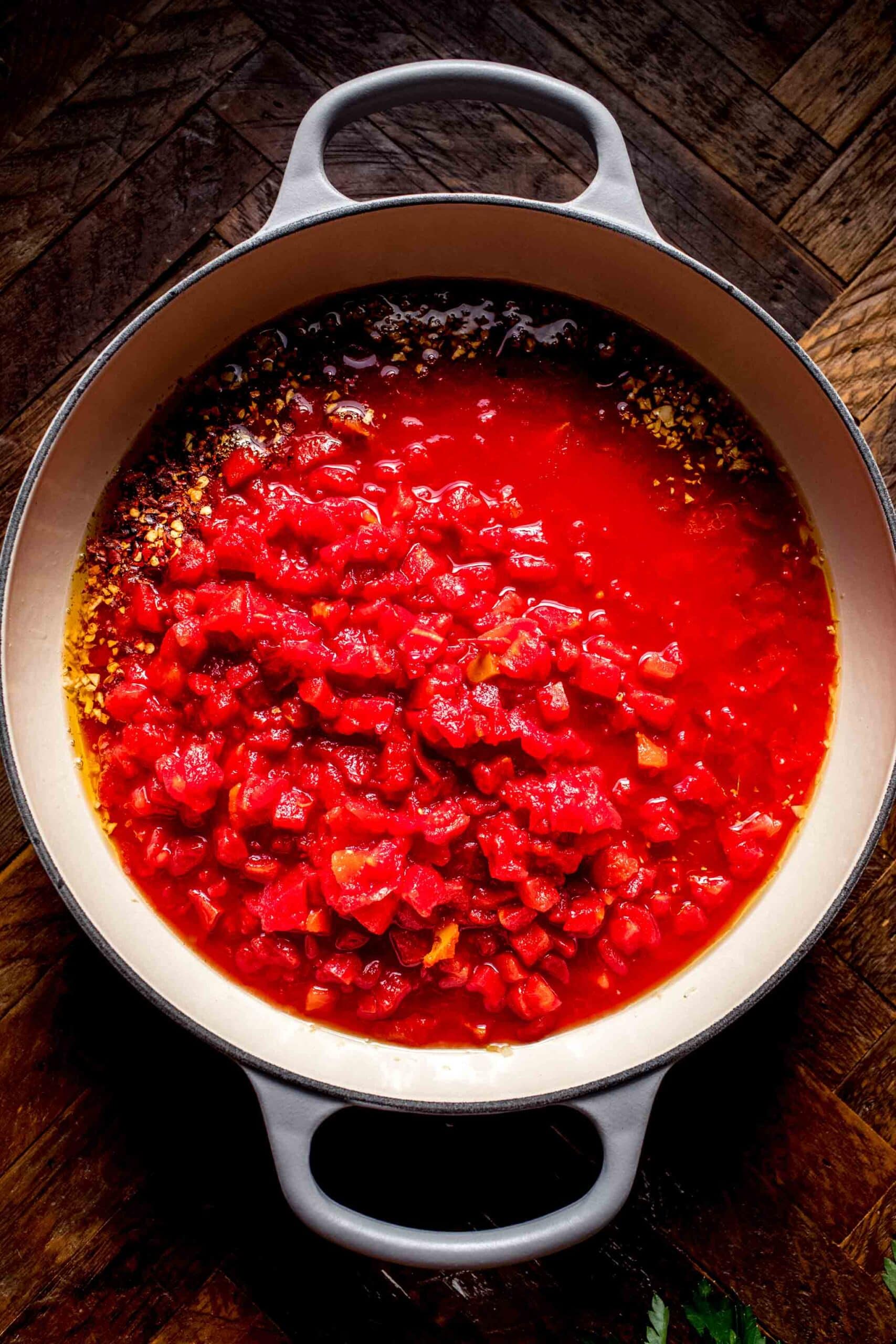 Tomatoes in skillet.