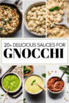 Collage of gnocchi dishes with text overlay - best sauces for gnocchi.