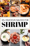 Collage of dipping sauces for shrimp with text overlay.