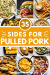 Collage of sides for pulled pork with text overlay.