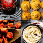 Collage of sides for meatloaf.