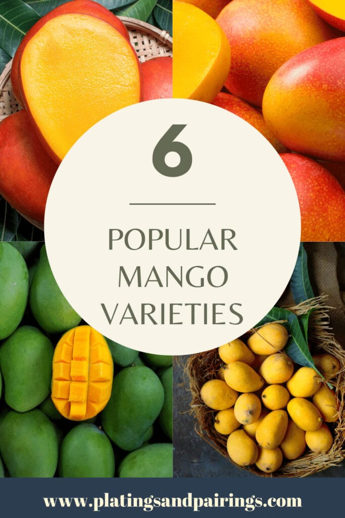 Collage of 4 different mango types with text overlay - popular mango varieties.