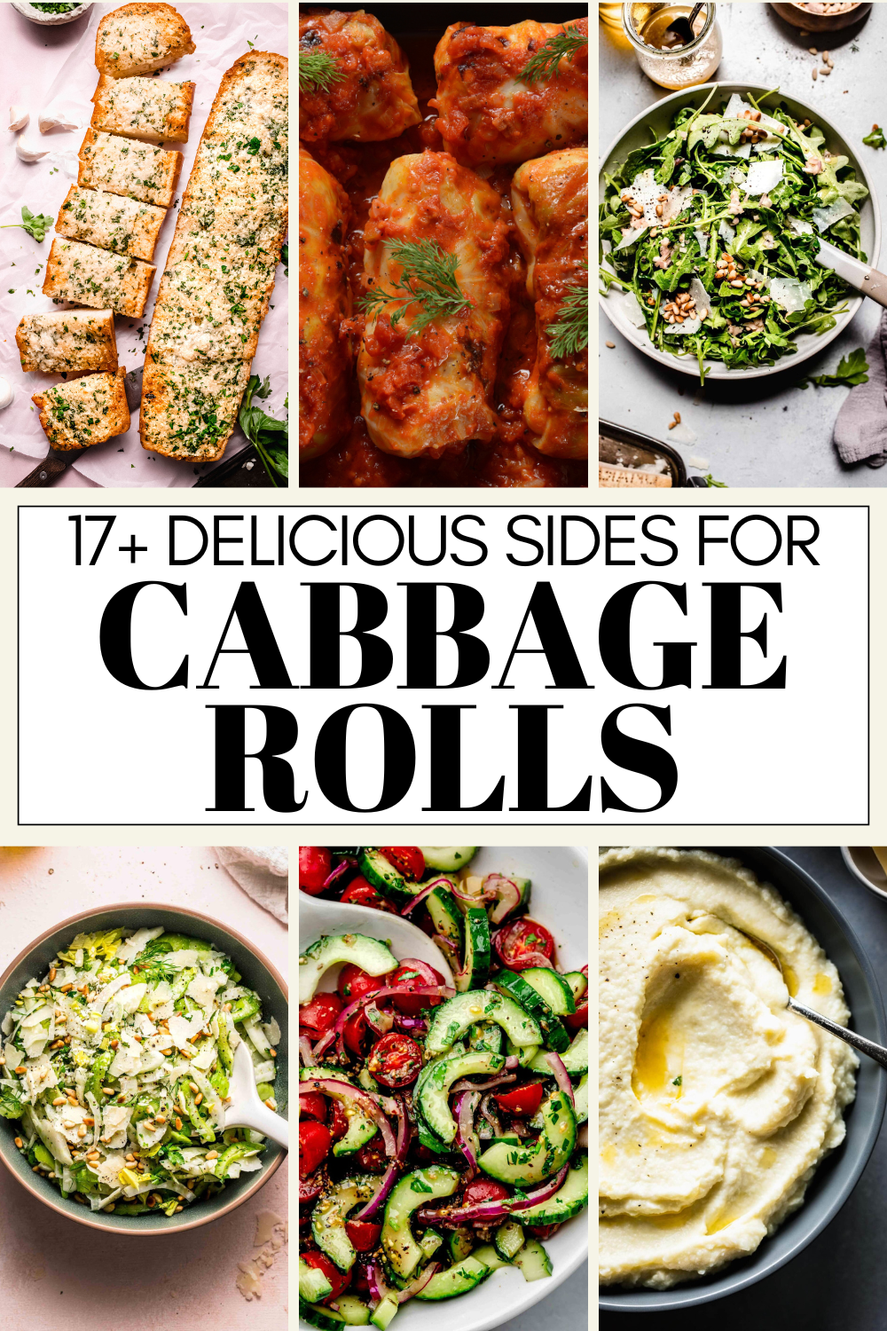 Collage of sides for cabbage rolls with text overlay.