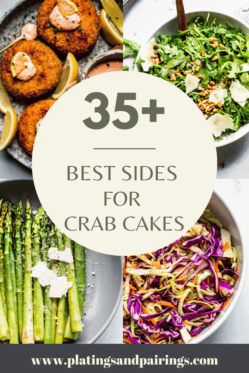 Collage of what to serve with crab cakes with text overlay.