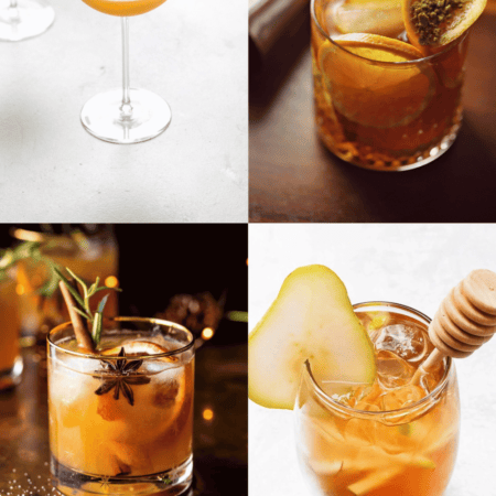 Collage of honey drinks.