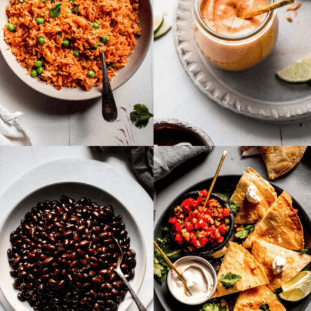 Collage of what to serve with quesadillas.