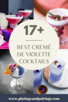 Collage of creme de violette cocktails with text overlay.