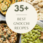 Collage of gnocchi dishes with text overlay - best gnocchi recipes.