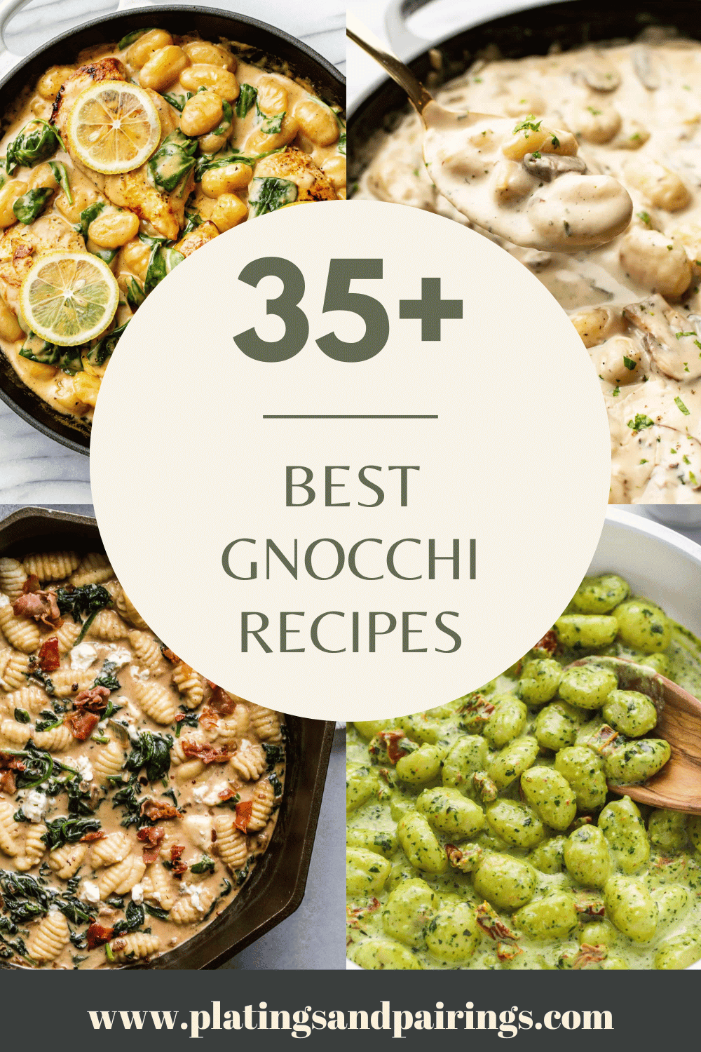 Collage of gnocchi dishes with text overlay - best gnocchi recipes.