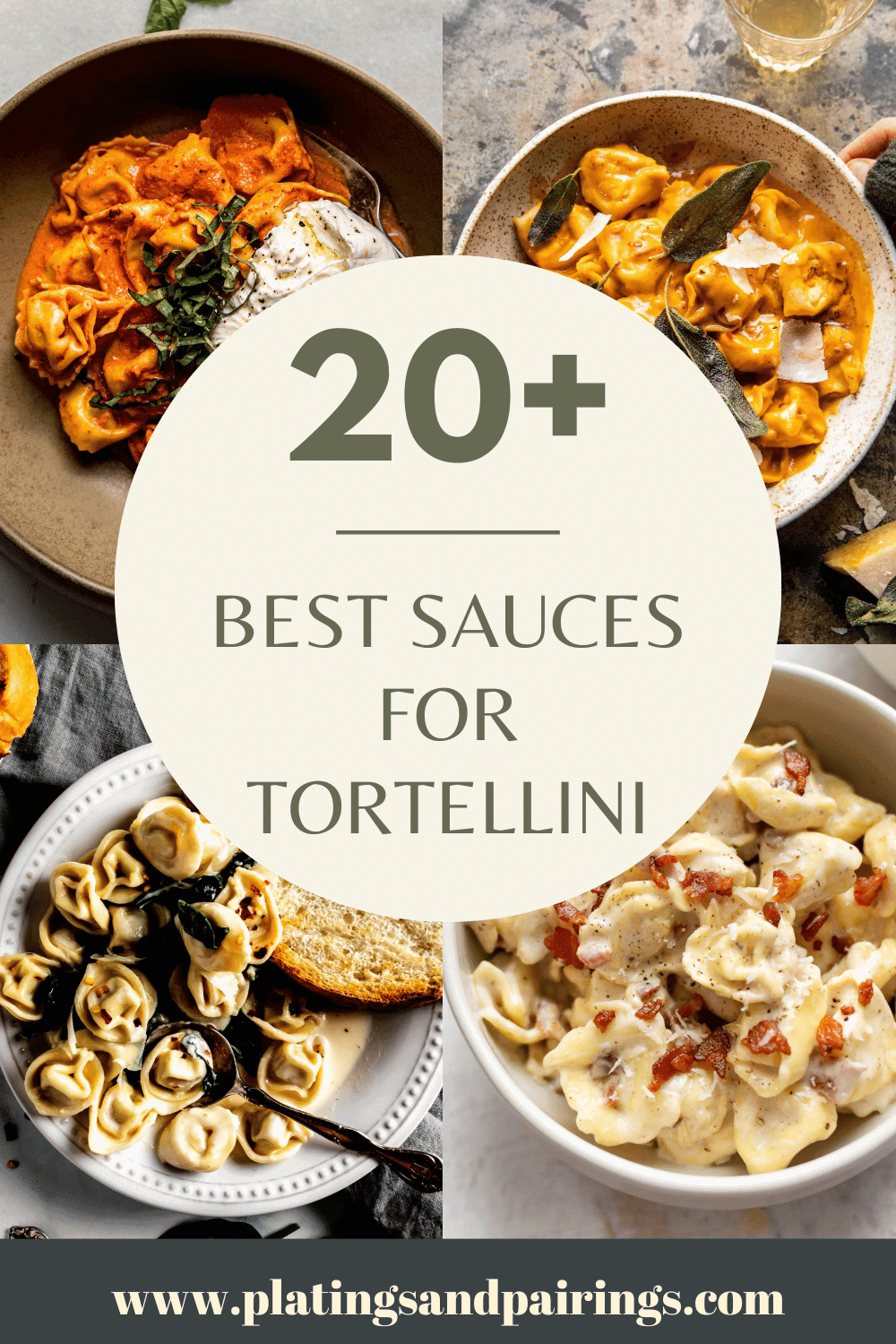 Collage of tortellini sauces with text overlay - best sauces for tortellini