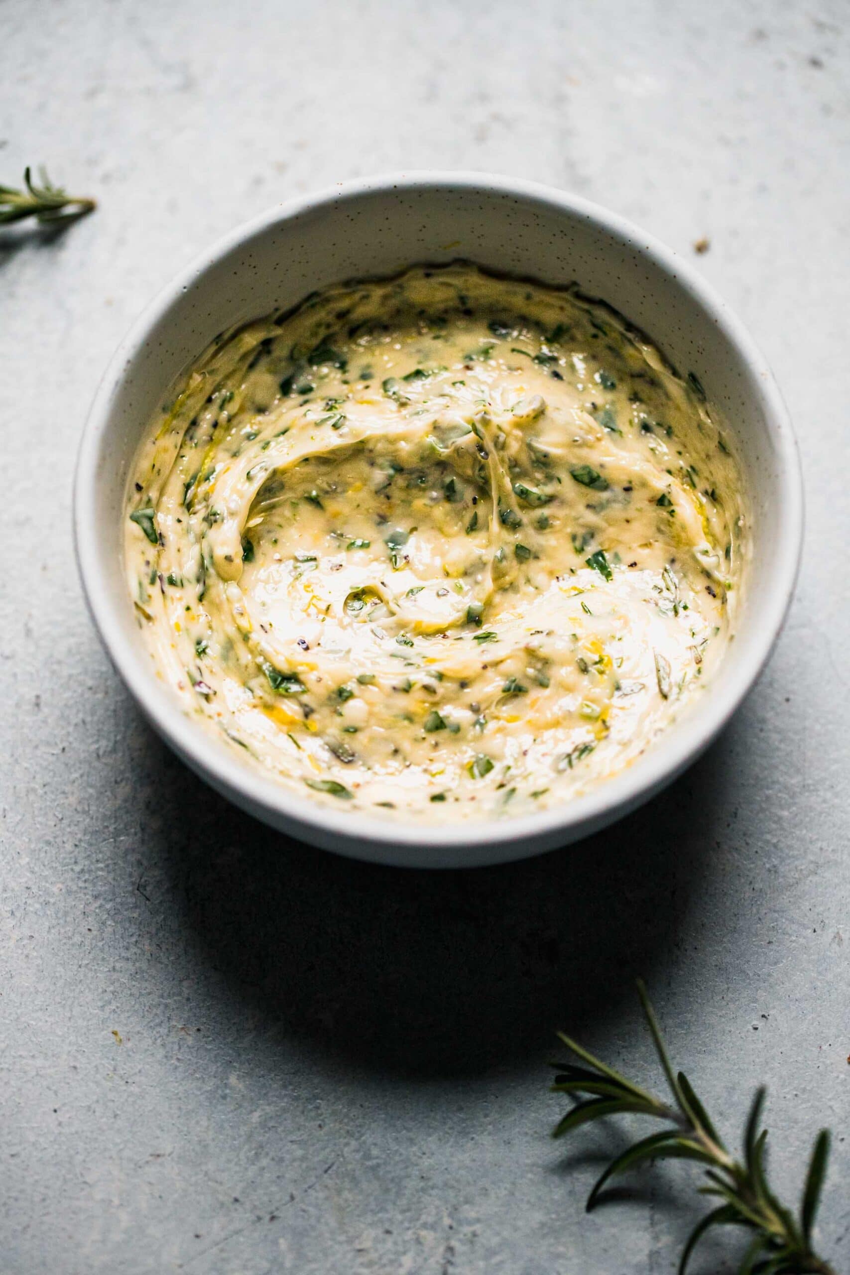 Compound butter in small bowl. 