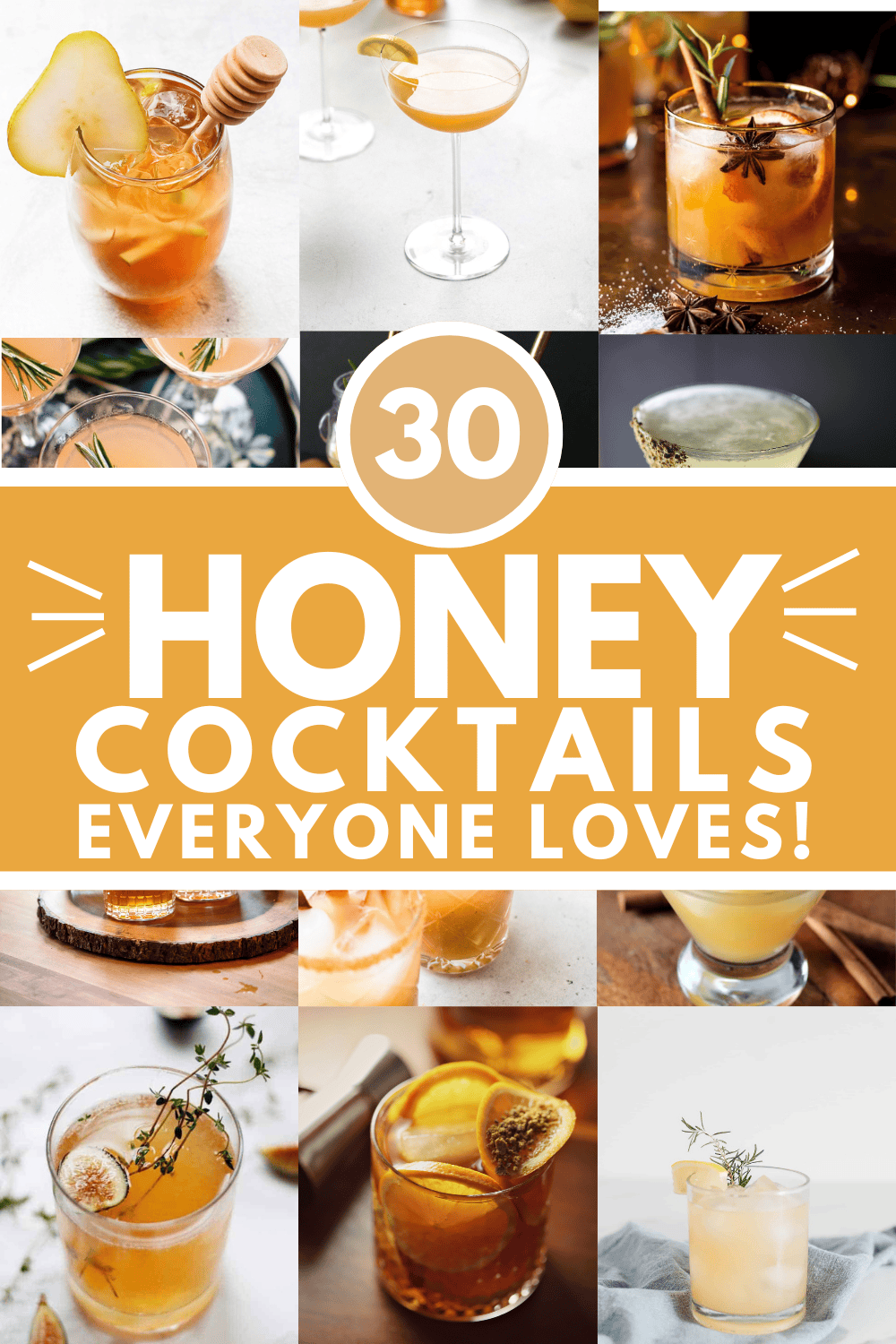 Collage of honey cocktails with text overlay.