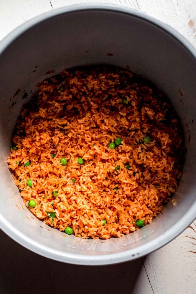 Cooked rice and peas in instant pot. 