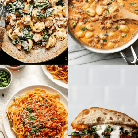 Collage of ground italian sausage recipes.